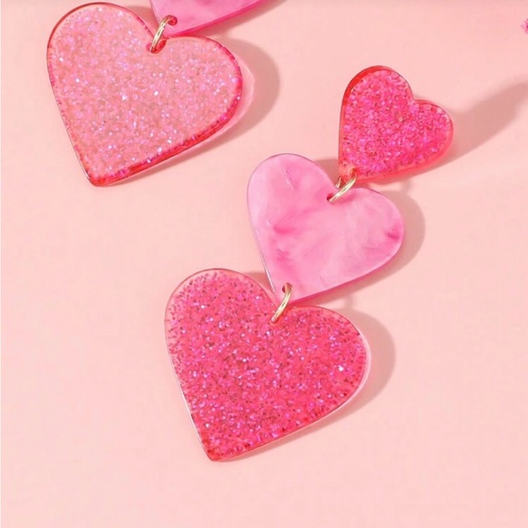 Pink Heart Drop Earrings - Picture 3 of 5